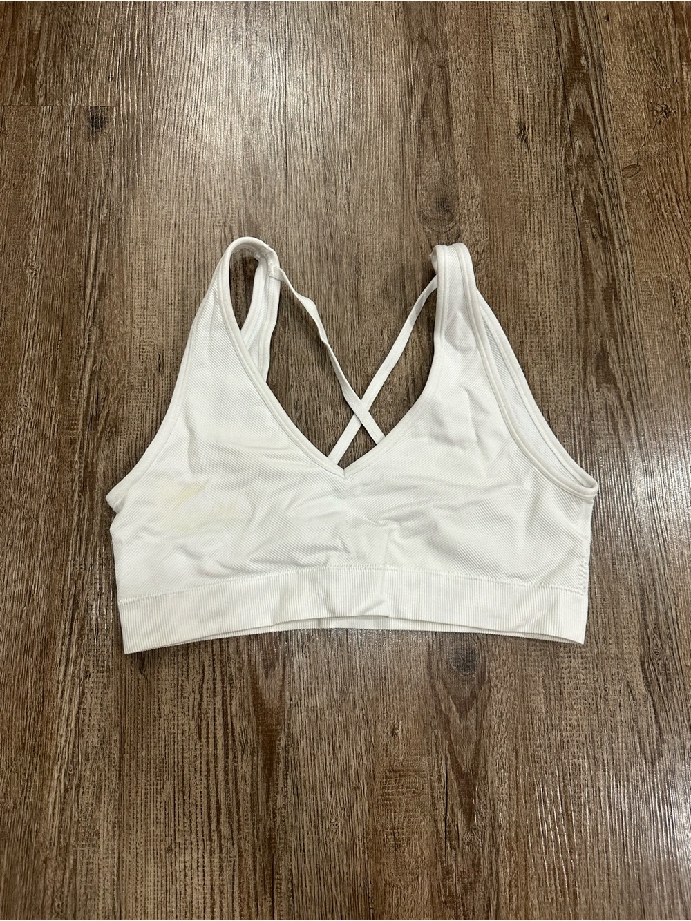 White Seamless V-Neck Bralette with Crisscross Back